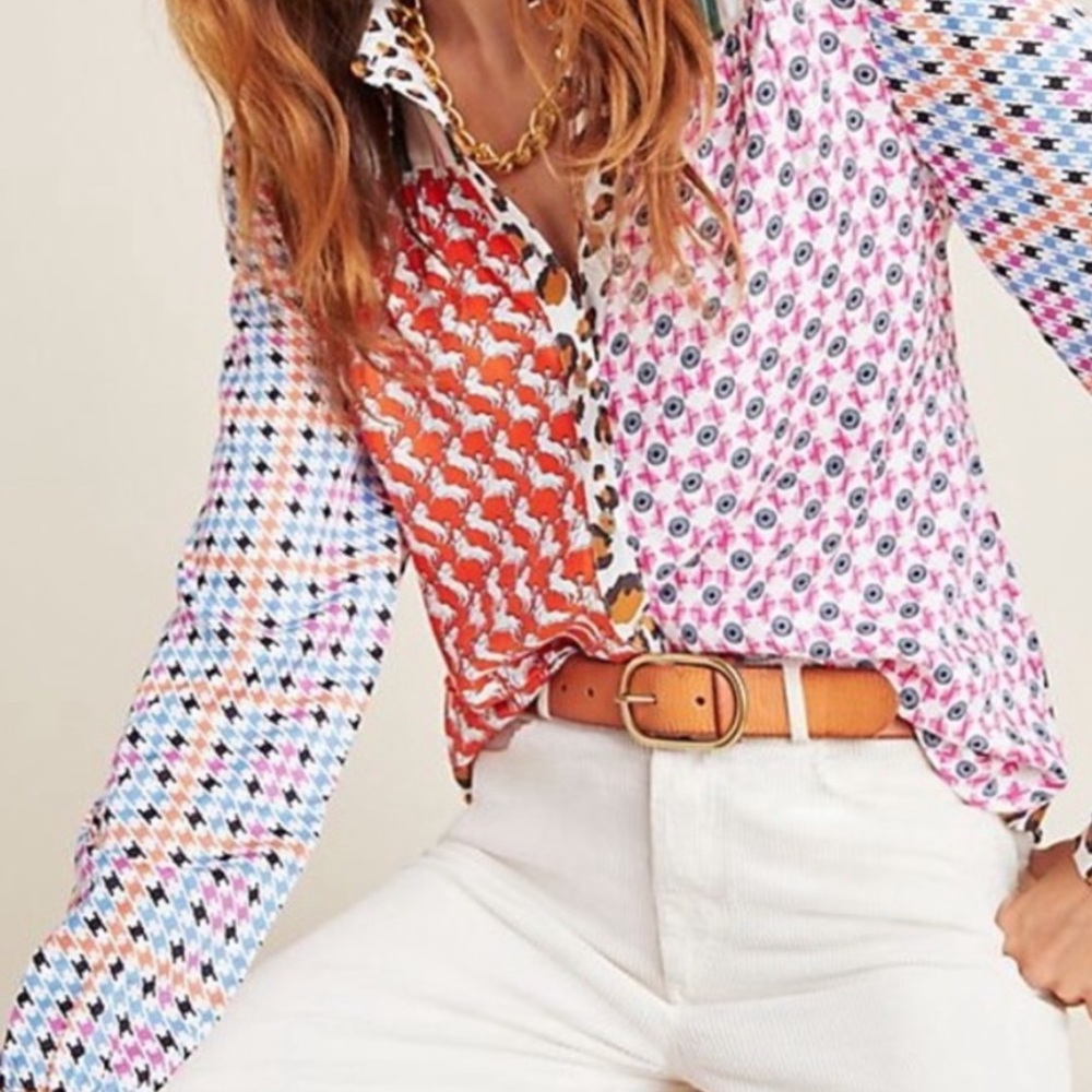 Anthropologie Maeve Patchwork Button Down Top XS
